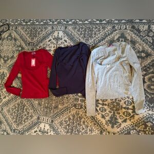 Edikted Moira lace trim long sleeve tops lot navy blue red gray nwot XS